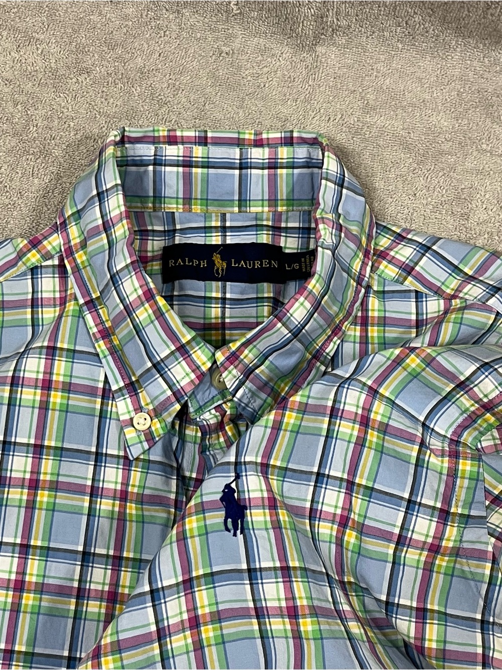 Polo Ralph Lauren Shirt Men's Large Short Sleeve Multicolor Plaid Preppy